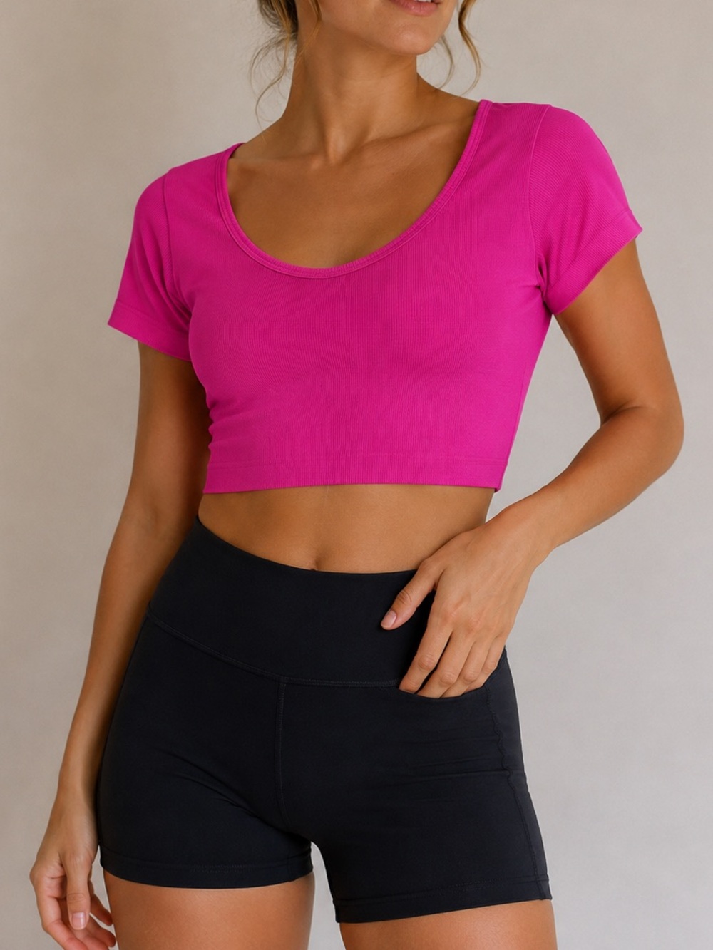 Valleygirl Hot Pink Ribbed Cropped T-Shirt Y2K Short Sleeve Fitted Top